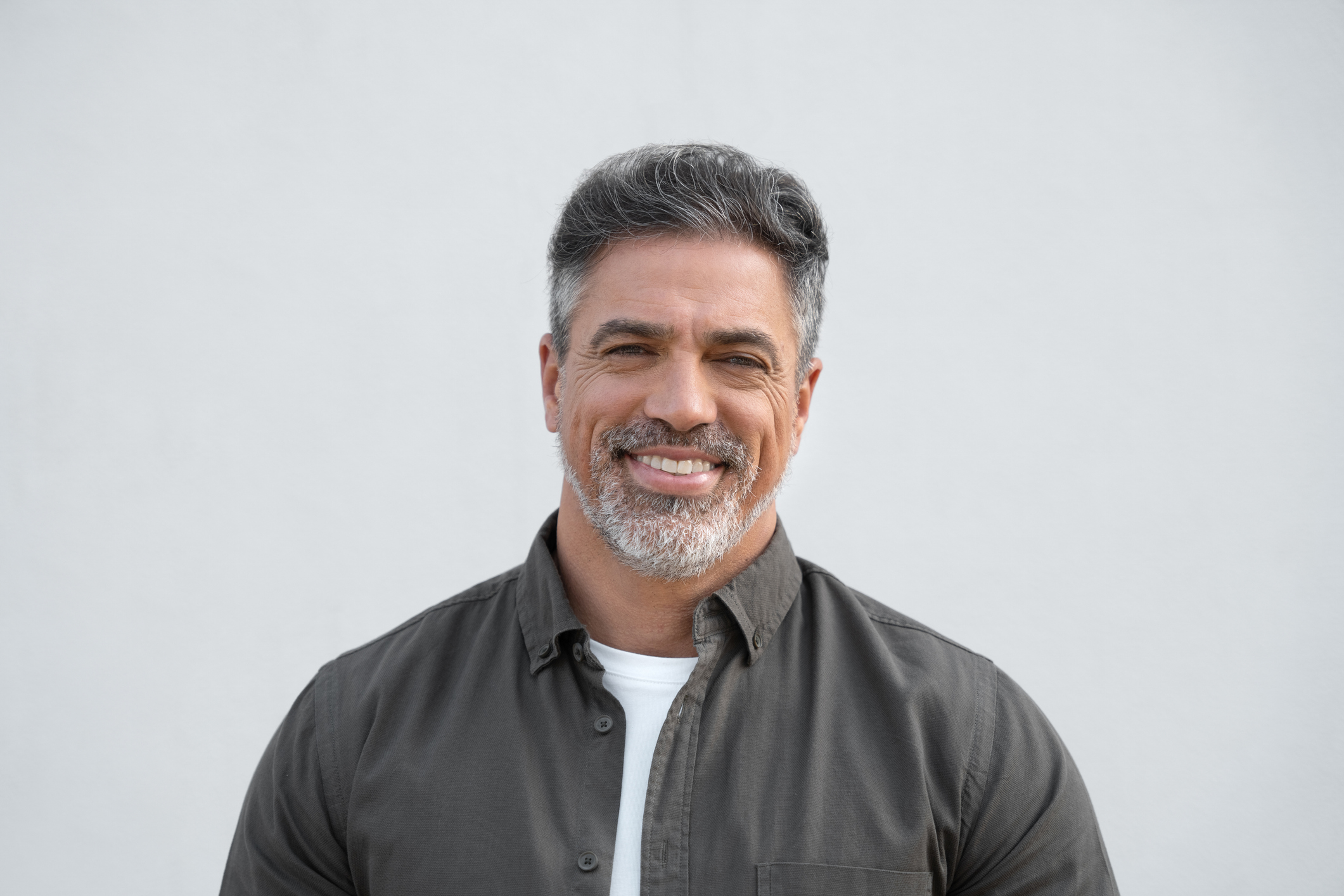 Closeup face headshot portrait of middle age mature adult man.